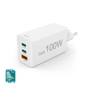 Carregador USB-C 2 Portas + USB-A GaN 100W Branco