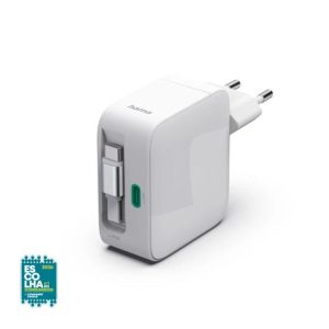 Carregador USB-C 2 Portas GaN 30W c/ Cabo Extensível Branco