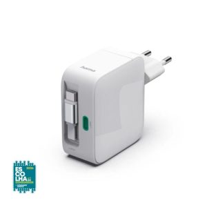 Carregador USB-C 2 Portas GaN 65W c/ Cabo Extensível Branco