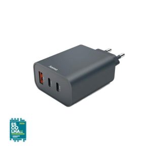 Carregador USB-C 2 Portas+ USB-A 1 Porta PD 65W Rápido Cinza