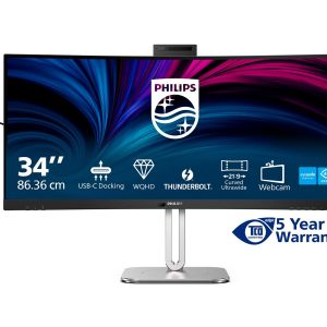 Philips 34B2U6603CH - 6000 Series - monitor LED - curvo - 34" - 3440 x 1440 WQHD @ 120 Hz - VA - 550 cd/m² - 4000:1 - DisplayHDR 400 - 4 ms - Thunderbolt 4, 2xHDMI, DisplayPort - altifalantes - carvão vegetal