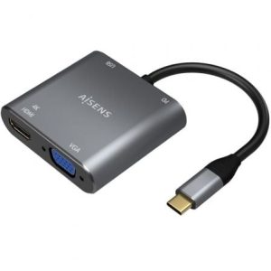 Conversor Aisens A109-0626/ HDMI Fêmea - VGA Fêmea - USB Tipo-C Macho - USB Fêmea - USB Tipo-C Fêmea/ 15cm/ Cinzento