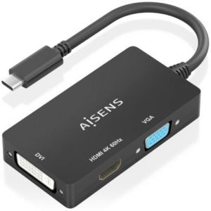 Conversor HDMI Aisens A109-0954/ USB Tipo-C Macho - DVI/HDMI/VGA Fêmea/ 15cm/ Preto