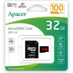 Cartão de Memória Apacer 32GB microSD HC UHS 1 com Adaptador/ Classe 10/ 100MB/s