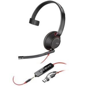 Auricular Poly Blackwire 5210 + Adaptador USB-C/A com Microfone/ Jack 3,5mm/ Preto