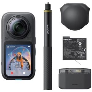 Câmara Digital Desportiva Insta360 X6 Pack Essential/ 8K/ Ângulo de visão 360º/ Preta/ Inclui Stick, Baterias, Bolsa e Tampa de Lente