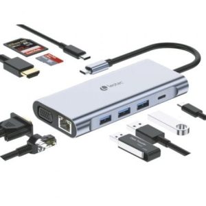 Dock USB Tipo-C Leotec LEDS01/ 3xUSB/ 2xUSB Tipo-C/ 1xUSB Tipo-C PD/ 1xHDMI 4K/ 1xVGA/ 1xRJ45/ 1xÁudio/ 1xLeitor de Cartões SD e MicroSD/ Cinzento