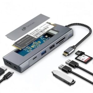 Docking/Caixa Externa USB Tipo-C Leotec LEDS07/ Ranhura SSD M.2/ 2xUSB/ 1xUSB Tipo-C/ 1xHDMI 4K/ 1xLeitor Cartões SD e MicroSD/ 1xUSB Tipo-C PD