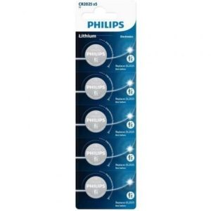 Pack de 5 Pilhas de Botão Philips CR2025P5/01B Lítio/ 3V