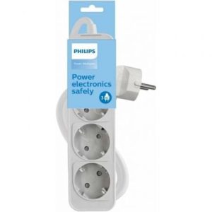 Régua com Interruptor Philips CHP2134W/12/ 3 Tomadas de corrente/ Cabo 1,5m/ Branco