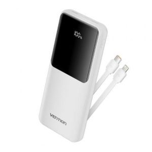 Bateria portátil 10000mAh Vention FHOW0/ 22,5W/ Branca/ Inclui Cabo USB Tipo-C e Lightning
