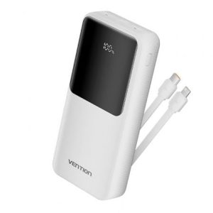 Powerbank 20000mAh Vention FHPW0/ 22.5W/ Branca/ Inclui Cabo USB Tipo-C e Lightning