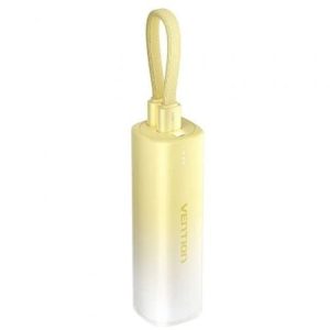 Powerbank 5000mAh Vention FHWY0/ 20W/ Amarela/ Inclui Cabo USB Tipo-C e Lightning