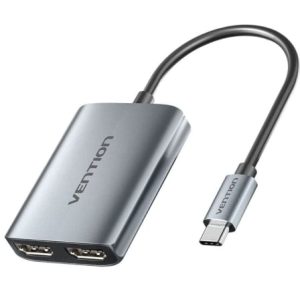 Cabo Conversor Vention ACZHB/ USB Tipo-C Macho - 2x HDMI Fêmea/ Cinzento