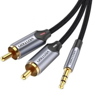Cabo Áudio Vention BCNBG/ 2x RCA Macho - Jack 3.5 Macho/ 1,5m/ Cinzento