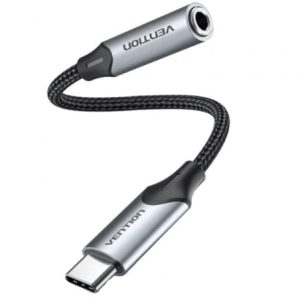 Conversor Vention BGMHF/ Jack 3.5 Fêmea - USB Tipo-C Macho/ 1m/ Cinzento