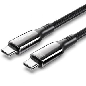 Cabo USB 2.0 Tipo-C 5A 100W Vention CTKBAV/ USB Tipo-C Macho - USB Tipo-C Macho/ Até 100W/ 480Mbps/ 1.2m/ Preto