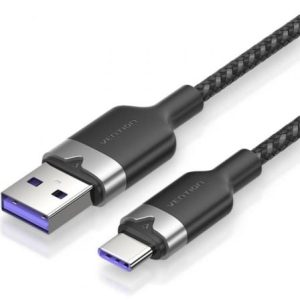 Cabo USB 2.0 Tipo-C Vention CTOBH/ USB Tipo-C Macho - USB Macho/ Até 100W/ 480Mbps/ 2m/ Preto