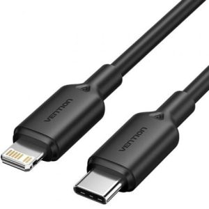 Cabo USB 2.0 Tipo-C Lightning Vention LAKBF/ USB Tipo-C Macho - Lightning Macho/ Até 27W/ 480Mbps/ 1m/ Preto