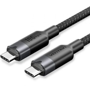 Cabo USB 3.2 Tipo-C 5A Vention TRGBH/ USB Tipo-C Macho - USB Tipo-C Macho/ Até 100W/ 10Gbps/ 2m/ Preto