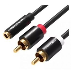 Cabo Estéreo Vention VAB-R01-B100/ Jack 3,5 Fêmea - 2x RCA Macho/ 1m/ Preto