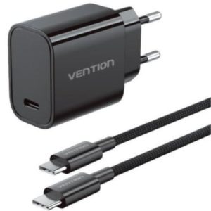 Carregador de Parede GaN Vention G18B0-EU/ 1xUSB Tipo-C + Cabo USB Tipo-C/ 30W