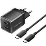 Carregador de Parede GaN Vention TZ-FCFB0-EU/ 2xUSB Tipo-C + Cabo USB Tipo-C/ 45W