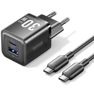 Carregador de Parede GaN Vention TZ-FEQB0-EU-01/ 1xUSB Tipo-C/ 1xUSB + Cabo USB Tipo-C/ 30W