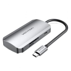 Doca USB Tipo-C Vention TNHHB/ 3xUSB/ 1xUSB Tipo-C PD/ 1xLeitor de Cartões SD e