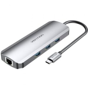 Docking USB Tipo-C Vention TOLHB/ 1xHDMI 4K/ 3xUSB/ 1xUSB Tipo-C PD/ 1xRJ45/ 1xLeitor de Cartões SD/ 1x MicroSD/ Jack 3.5/ Cinzento