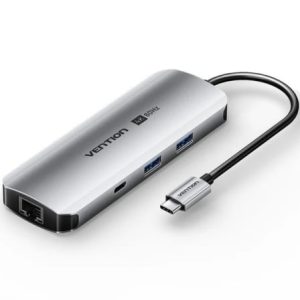 Docking USB Tipo-C Vention TQMHB/ 1xHDMI 4K/ 2xUSB/ 1xUSB Tipo-C/ 1xJack 3.5mm/ 1xRJ45/ 1xUSB Tipo-C PD/ 1xLeitor de Cartões/ Cinzento