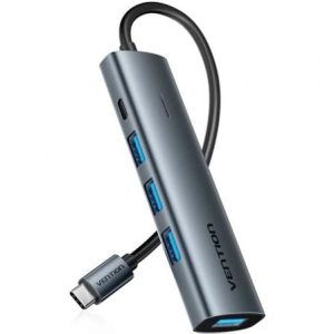 Hub USB Tipo-C 3.0 Vention TGZHB/ 3xUSB/ 1xUSB Tipo-C PD/ Cinzento
