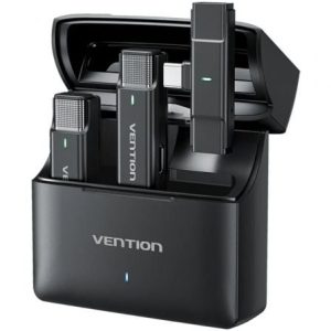 Microfone Sem Fios com Clipe Vention NCAB0/ USB Tipo-C/ Inclui Recetor/ 2 unidades