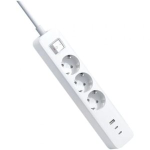 Régua de Tomadas com Interruptor Xiaomi 20W Power Strip/ 3 Tomadas de Corrente/ 1 USB/ 2 USB Tipo-C/ Cabo 1,4m/ Branca