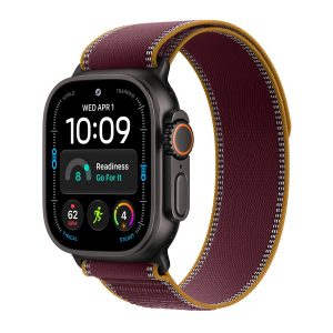 Apple Watch Ultra 4 - 49 mm - titânio preto - Sim relógio inteligente Com Correia de Trilho - tecido de nylon - bordô - tamanho da banda: M/L - 64 GB - LTE, Wi-Fi 4, UWB, Bluetooth, NFC - 5G - 63.1 g