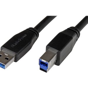 StarTech 5m 15 ft Active USB 3.0 USB-A to USB-B Cable - M/M - USB A to B Cable - USB 3.1 Gen 1 (5 Gbps) (USB3SAB5M) - Cabo USB - USB Type B (M) para USB Tipo A (M) - USB 3.0 - 5 m - moldado - preto - para P/N: ST1030USBM