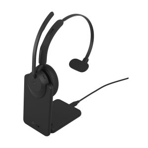 Jabra Evolve3 45 MS Mono - Auscultadores - no ouvido - bluetooth - sem fios, com cabo - cancelamento de ruído activo - USB-A via adaptador Bluetooth, USB-C - com suporte de carregamento - Certificação Microsoft Swift Pair, Certificação Google Meet, C