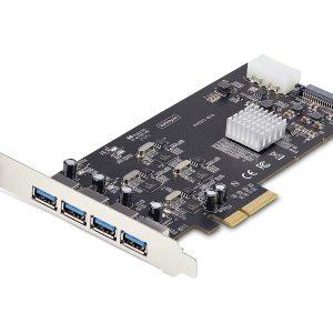 Startech 4-Port USB-A PCIe Card, USB 3.2 5Gbps, 4x USB Controllers - Adaptador USB - PCIe 2.0 x4 - USB 3.2 Gen 1 x 4 - preto - para P/N: FCREADMICRO3V2, USB315AC1M, USB3S2SAT3CB