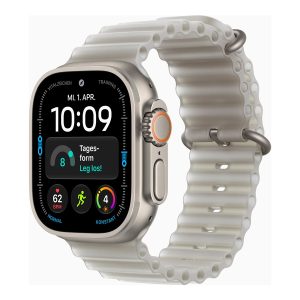 Apple Watch Ultra 4 - 49 mm - titanium natural - Sim relógio inteligente Com Correia Oceano - silicone - cinza translúcido - tamanho do pulso: 130-200 mm - 64 GB - LTE, Wi-Fi 4, Bluetooth, UWB, NFC - 5G - 63 g