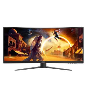 AOC Gaming CU34G4 - Monitor LED - gaming - curvo - 34" - 3440 x 1440 UWQHD @ 180 Hz - Fast VA - 2500:1 - HDR10 - 0.5 ms - 2xHDMI, DisplayPort - preto, vermelho
