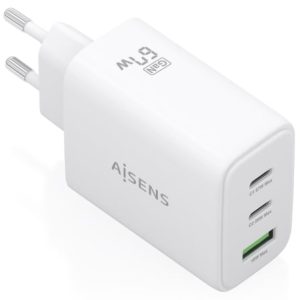 Carregador de Parede GaN Aisens ASCH-67W3P086-W/ 2xUSB Tipo-C/ 1xUSB/ 67W/ Branco