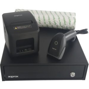 Pack para Terminal POS Approx appPOSPACK3380USB-2D/ Gaveta Porta-moedas + Impressora Térmica de Talões + Leitor de Códigos + Rolos Térmicos