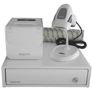 Pack para Terminal POS Approx appPOSPACK3380WH-2D/ Gaveta Porta-Moedas + Impressora Térmica de Talões + Leitor de Códigos + Rolos Térmicos