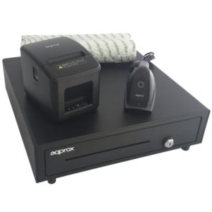 Pack para Terminal POS Approx appPOSPACK4180USB-2D/ Gaveta Porta-moedas + Impressora Térmica de Talões + Leitor de Códigos + Rolos Térmicos