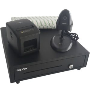 Pack para Terminal POS Approx appPOSPACK4180USB/ Gaveta Porta-moedas + Impressora Térmica de Talões + Leitor de Códigos + Rolos Térmicos