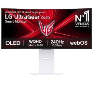 Smart Monitor Gaming Ultrapanorâmico Curvo LG UltraGear 34GX90SA-W 34"/ WQHD/ Multimédia/ 0.03ms/ 240Hz/ OLED/ Ajustável em altura/ Smart TV/ Branco