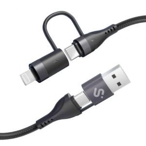 Cabo USB 2.0 Tipo-C Subblim Top 4 em 1/ USB Tipo-C Macho - USB Macho/ USB Tipo-C Macho - Lightning Macho/ Até 60W/ 480Mbps/ 1m/ Preto