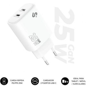 Carregador de Parede GaN Subblim 25W Charger USB C+C/ 2xUSB Tipo-C/ 25W