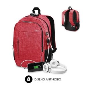 Mochila Subblim Urban Lock para Portáteis até 16"/ Porta USB/ Antirroubo/ Vermelha