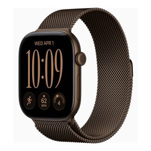 Apple Watch Series 12 (GPS + Cellular) - 46 mm - dark bronze aluminum - relógio inteligente Com círculo milanês - aço inoxidável - dark bronze - tamanho da banda: M/L - 64 GB - Bluetooth, Wi-Fi 4, UWB, LTE - 5G - 38.6 g